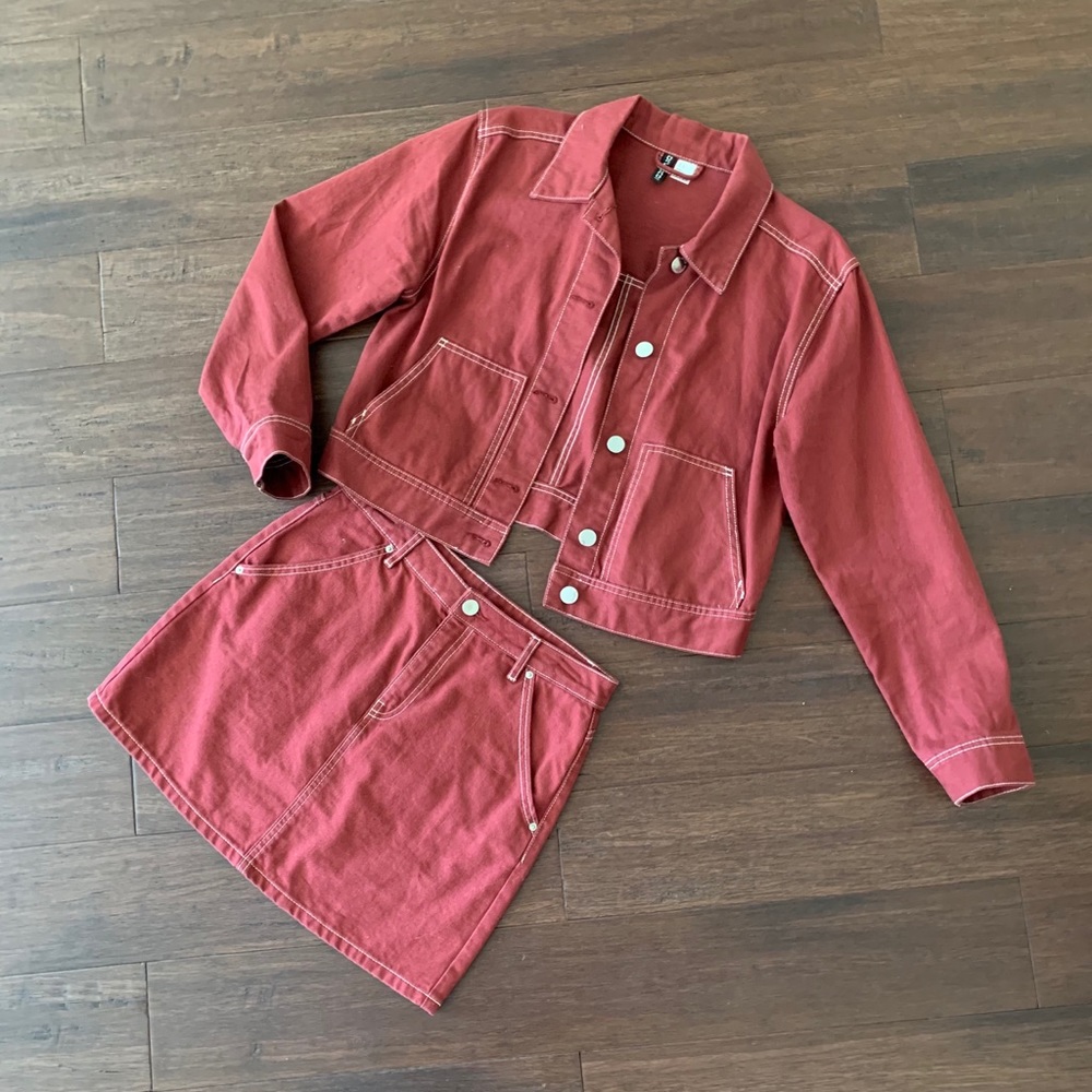 H&M Burgundy Denim Jacket and skirt set